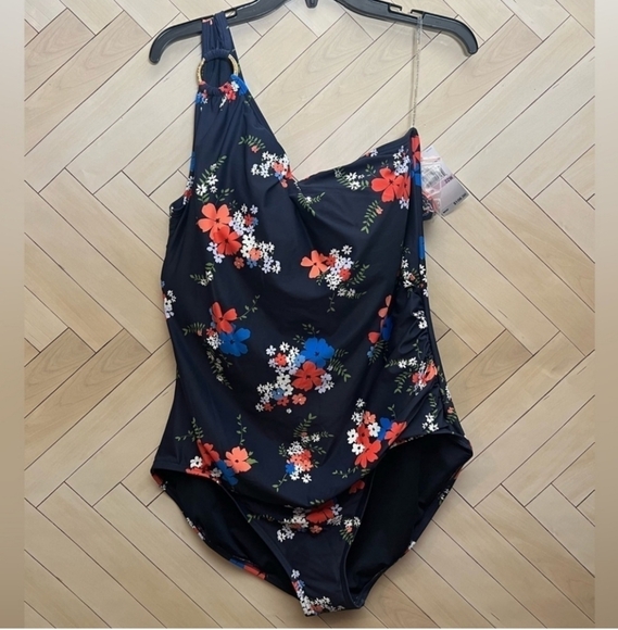 NWT Michael Kors New Navy One Shoulder Underwire One Piece Swimsuit 22W * - Picture 4 of 14